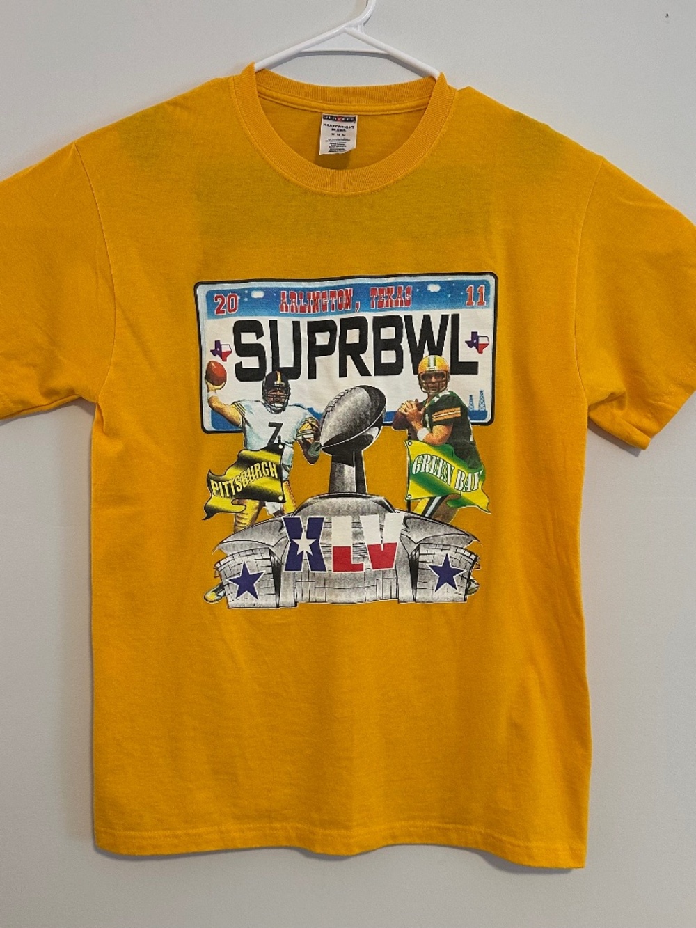 Super Bowl XLV 2011 Steelers vs Packers Arlington Texas Gold T-Shirt Jerzees M